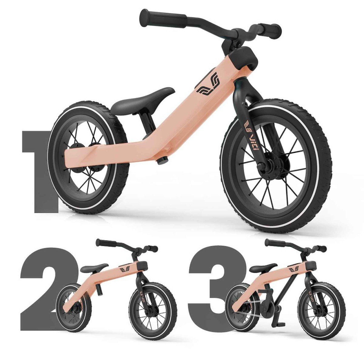 Vici 3-in-1 meegroeifiets Vintage Roze 2024